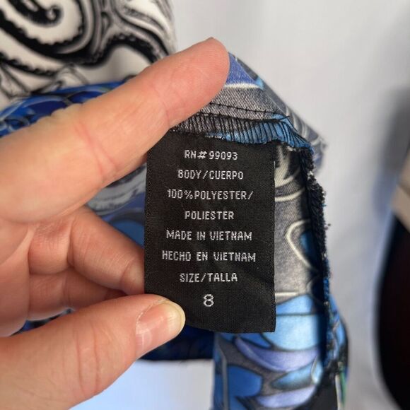 Dana Kay White & Blue Maximal Paisley Print Shift/Sheath Office Dress Size 8 - Picture 8 of 10